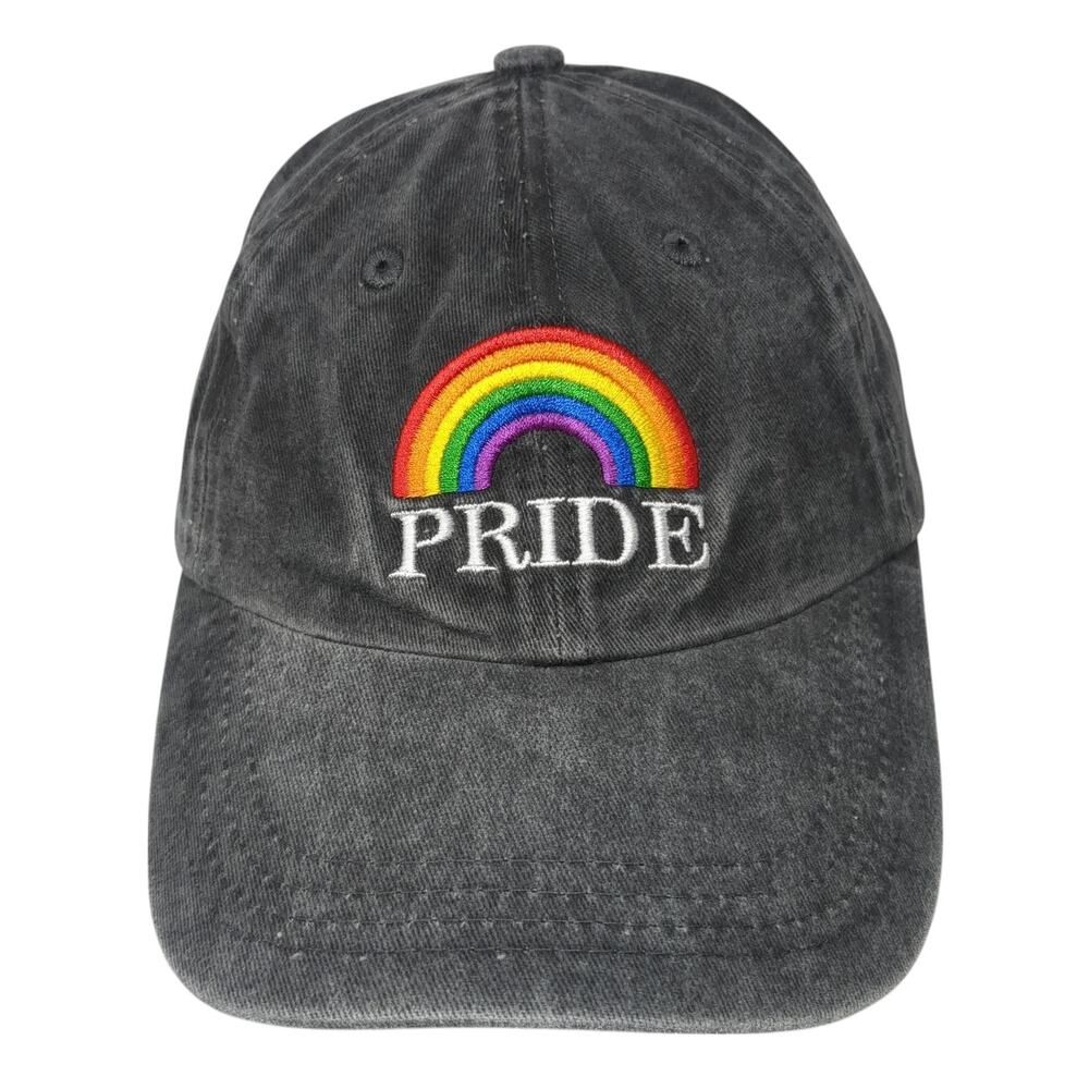 Pride Rainbow Slideback Hat Gray One Size Adjustable Embroidered 6 Panel